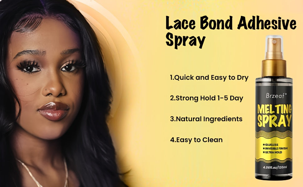 4.06oz Lace Melting Spray And Holding Spray, Extreme Hold Melting Spray For Lace Wigs, Glueless, Strong Natural Finishing Hold, Dries Quickly, Wig Melting Spray & Hair Adhesive For Wigs