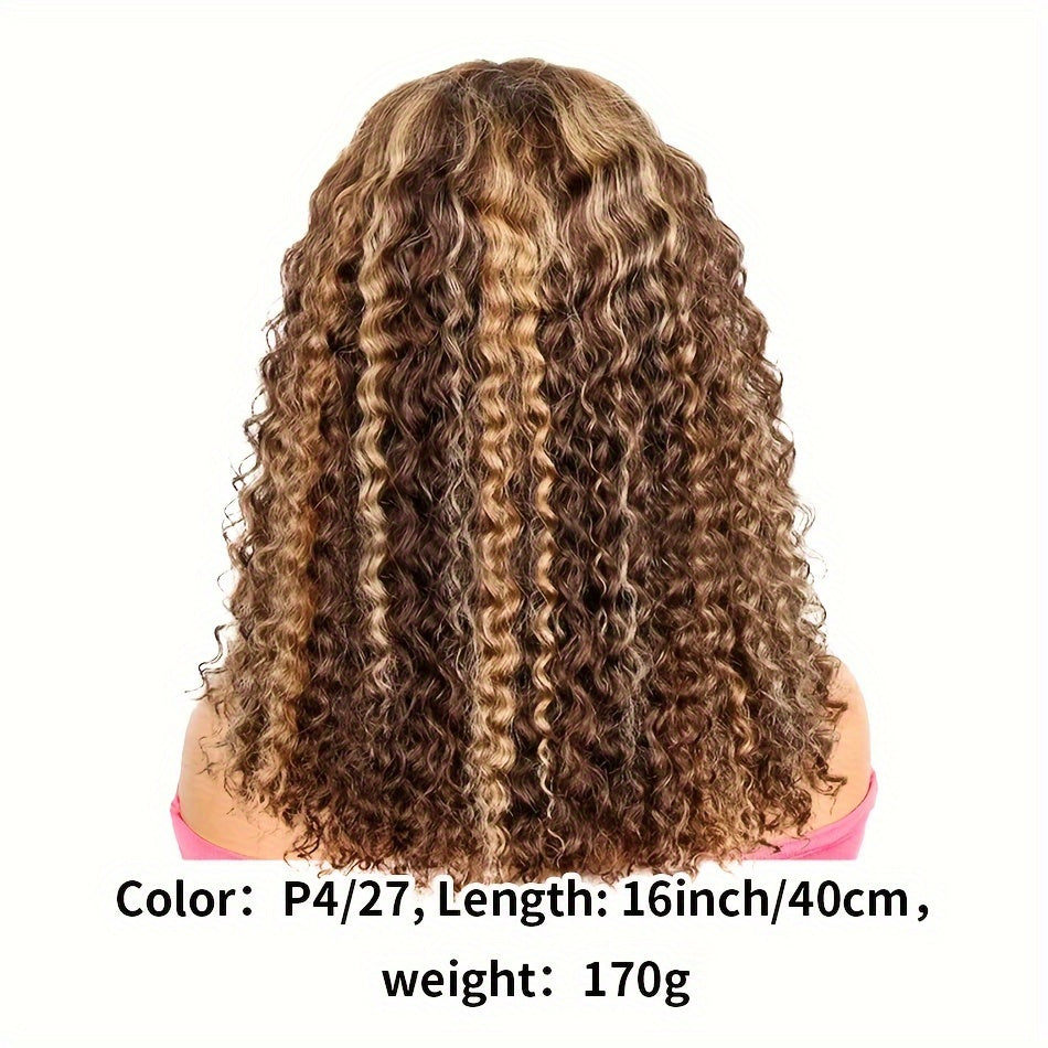 Curly Bob Wigs 13X4 Lace Front Wig Brazilian Remy Human Hair Wigs Blonde Brown Deep Wave Short Wig For Women 13x4 lace Highlight Color 4/27 10-16inch