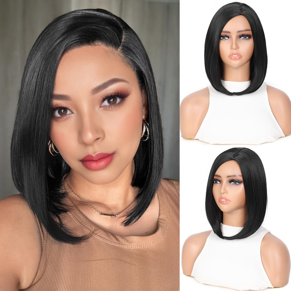 Heat Resistant Synthetic Wig - Black to Red Ombre Bob Cut with Side Part, Natural Look Synthetic Hair for Women, Everyday & Party Hairstyle, Easy Maintenance & Damage-Free Styling, Short Hair Wigs, Cosplay Accessory, Sleek St