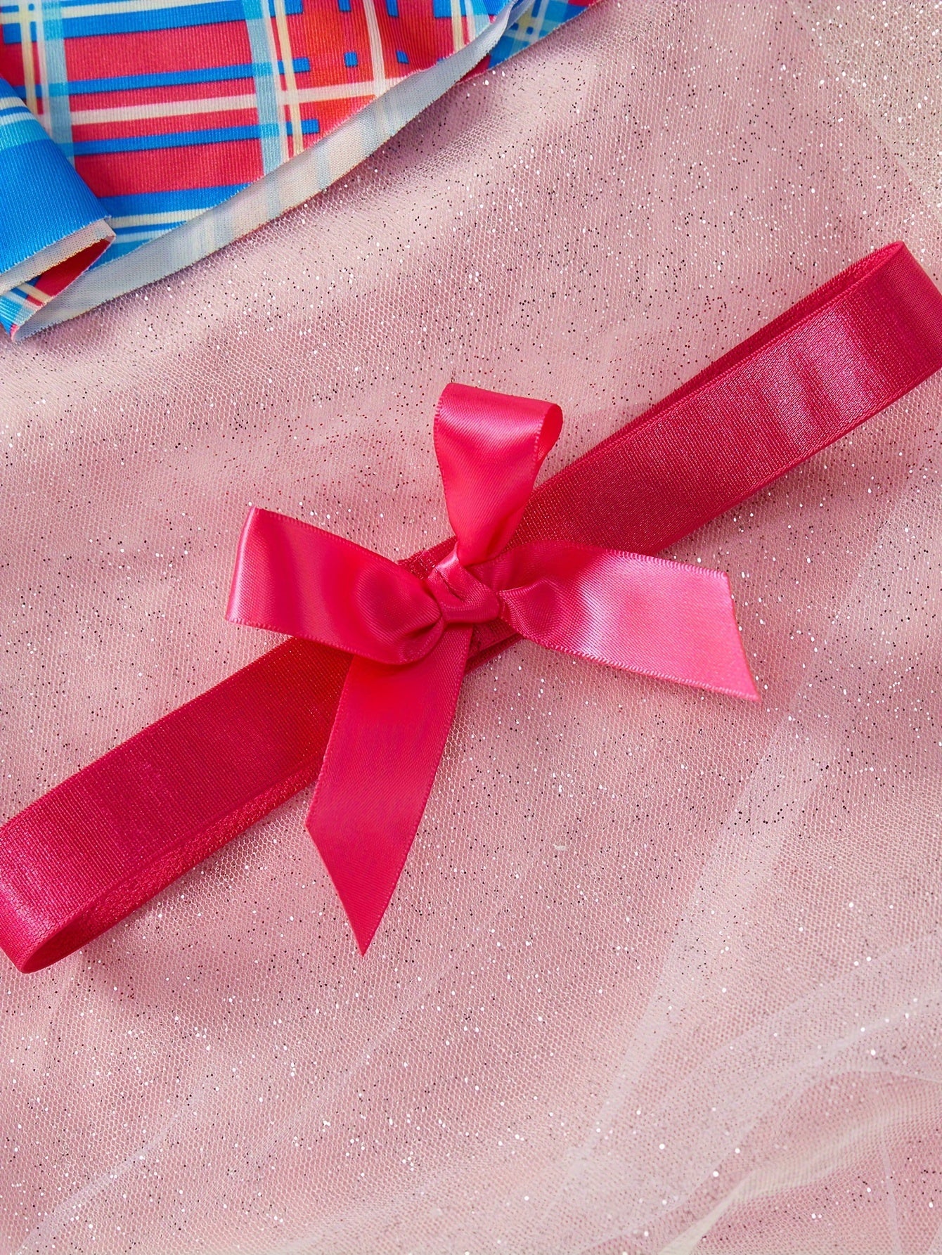 Women's Lingerie Roleplay Outfit with Plaid Camisole Mini Dress + Thong + Top + Bow Tie + Garter Set, 5pcs