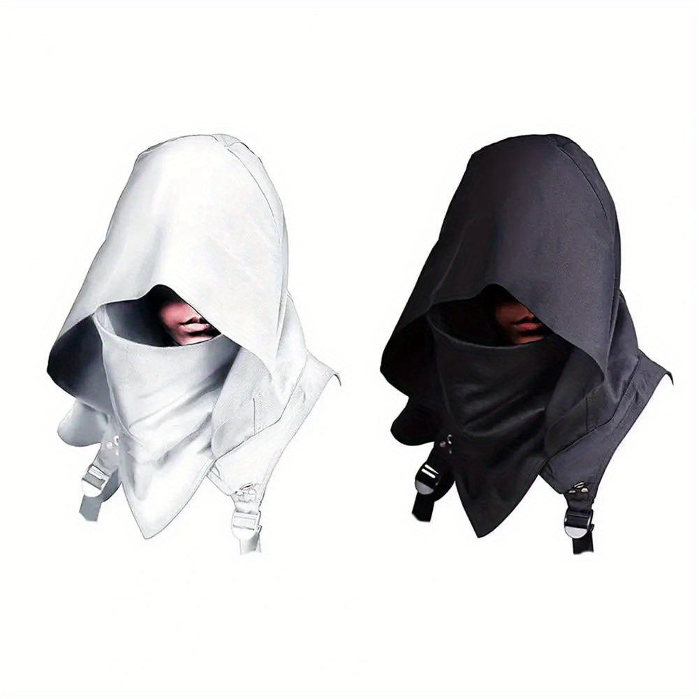 Cyberpunk Cowl Hood Scarf with Adjustable Buckle & Strap - Multi-Functional Medieval Cape, Assassin Hat & Pagan Costume Accessory - Lightweight Durable Fabric for Halloween Cosplay, Themed Events, Stealth & Warmth - Unisex Ad