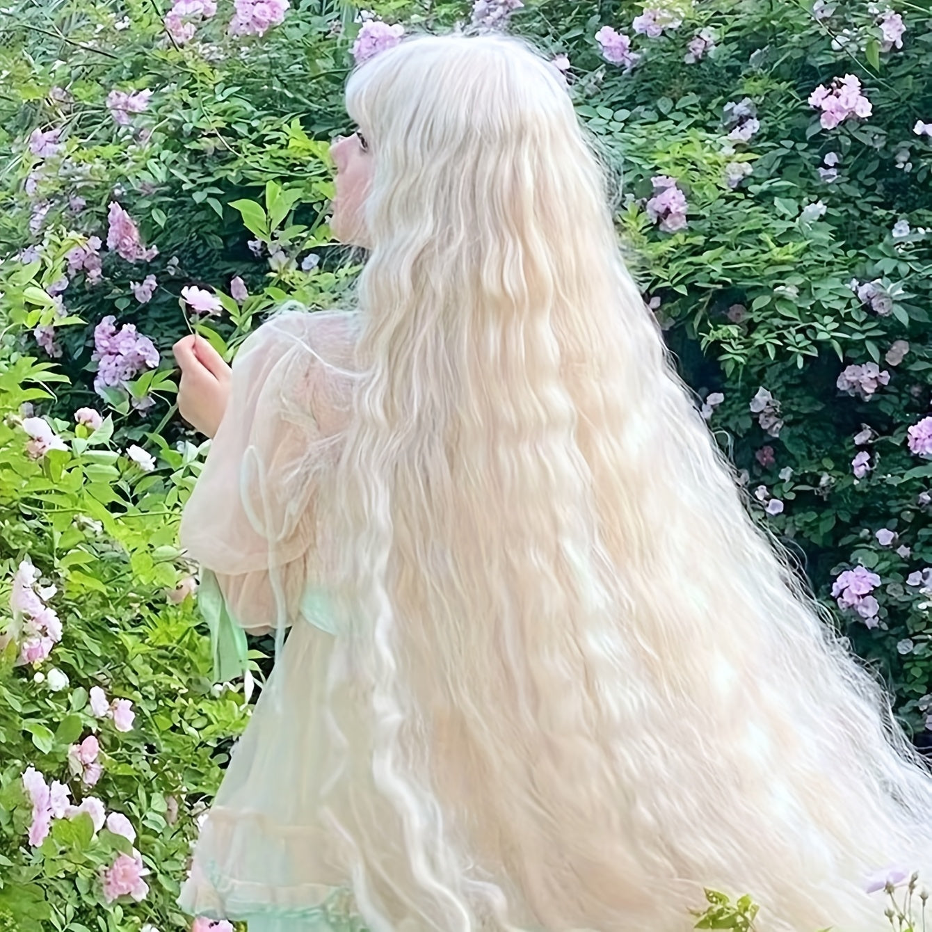 40" Long Mermaid Wig with Bangs - Glueless Wear & Go Synthetic Hair, Natural Curly Wave for Women & Teens, Costume Party, Cosplay, Everyday - Voluminous Anime/Western Roleplay Wig, Cosplay Wig, Roleplay Accessories