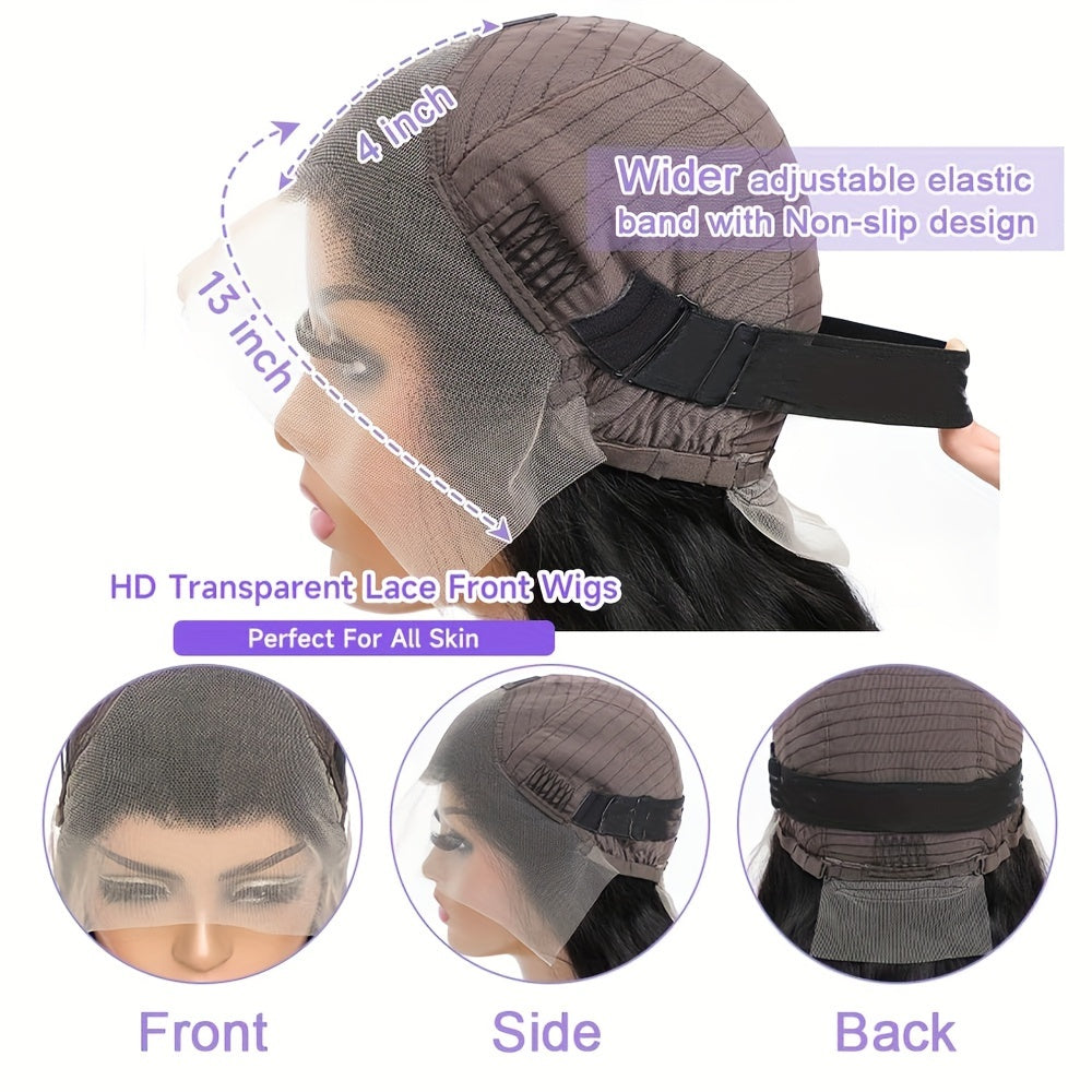 180% Density Brazilian Remy Human Hair Wig with 13x4 Lace Front - Deep Wave Natural Hairline & Pre-Plucked for | Curly Wigs for African Females, Volume & Scalp Coverage, Brazilian Human Hair Wigs