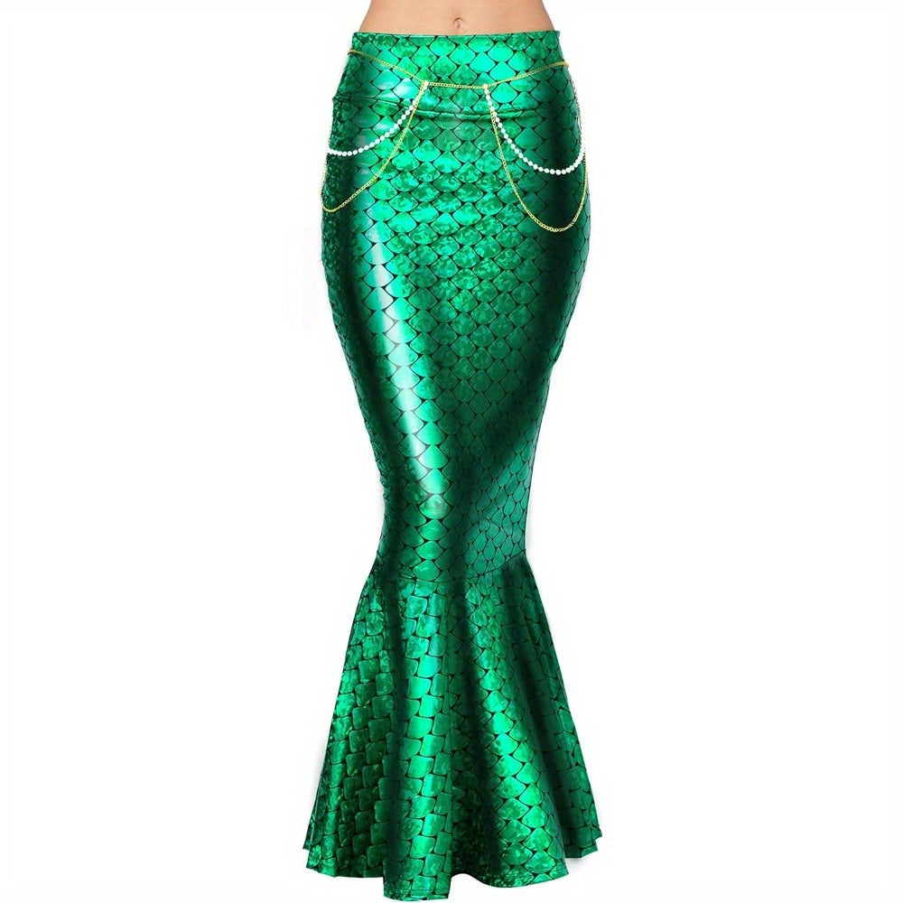 Women'S Metallic Holographic Mermaid Skirt - Shiny Party Costume, No Assembly Required, for Halloween, Cosplay, Themed Events - Glamorous Evening Outfits, Halloween Attire, Roleplay Outfit, Stylish Flair, Durable Material, Co