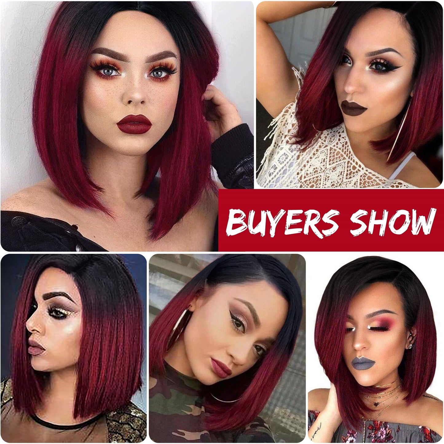 Heat Resistant Synthetic Wig - Black to Red Ombre Bob Cut with Side Part, Natural Look Synthetic Hair for Women, Everyday & Party Hairstyle, Easy Maintenance & Damage-Free Styling, Short Hair Wigs, Cosplay Accessory, Sleek St
