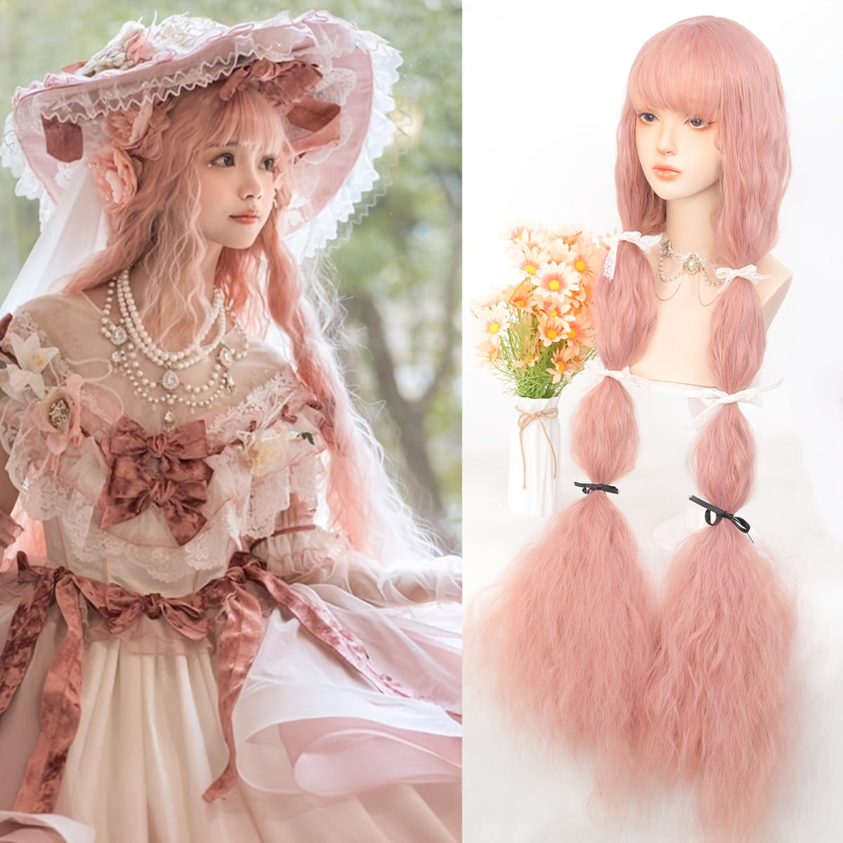 40" Long Mermaid Wig with Bangs - Glueless Wear & Go Synthetic Hair, Natural Curly Wave for Women & Teens, Costume Party, Cosplay, Everyday - Voluminous Anime/Western Roleplay Wig, Cosplay Wig, Roleplay Accessories