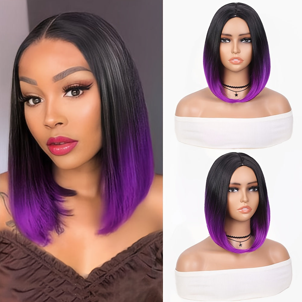 Heat Resistant Synthetic Wig - Black to Red Ombre Bob Cut with Side Part, Natural Look Synthetic Hair for Women, Everyday & Party Hairstyle, Easy Maintenance & Damage-Free Styling, Short Hair Wigs, Cosplay Accessory, Sleek St