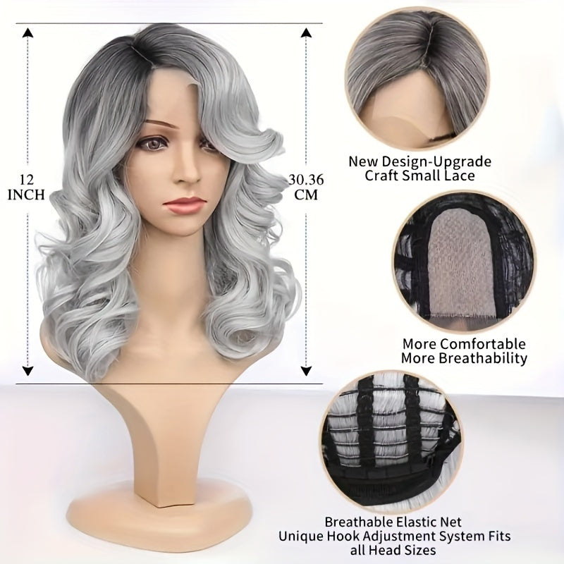 Black Gray Loose Wave Curly Hair Wigs Synthetic T Part Lace Front Wigs Bob Body Wave Wigs For Woman Heat Resistant Fiber Wigs