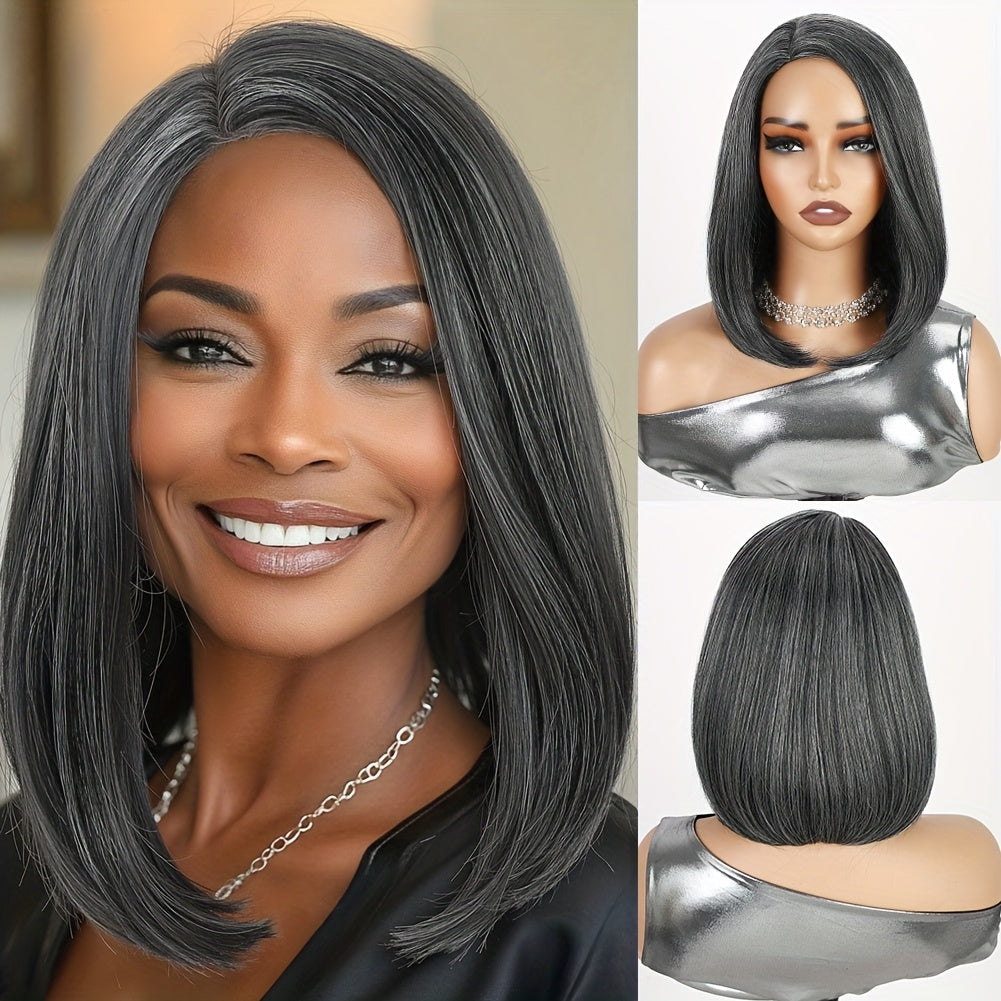 Heat Resistant Synthetic Wig - Black to Red Ombre Bob Cut with Side Part, Natural Look Synthetic Hair for Women, Everyday & Party Hairstyle, Easy Maintenance & Damage-Free Styling, Short Hair Wigs, Cosplay Accessory, Sleek St