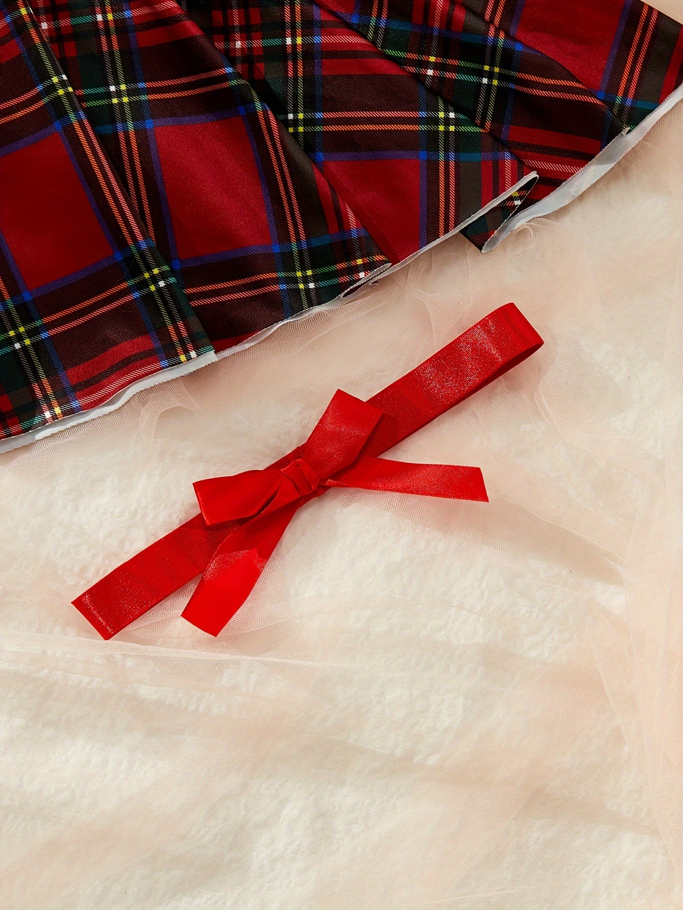 Women's Lingerie Roleplay Outfit with Plaid Camisole Mini Dress + Thong + Top + Bow Tie + Garter Set, 5pcs