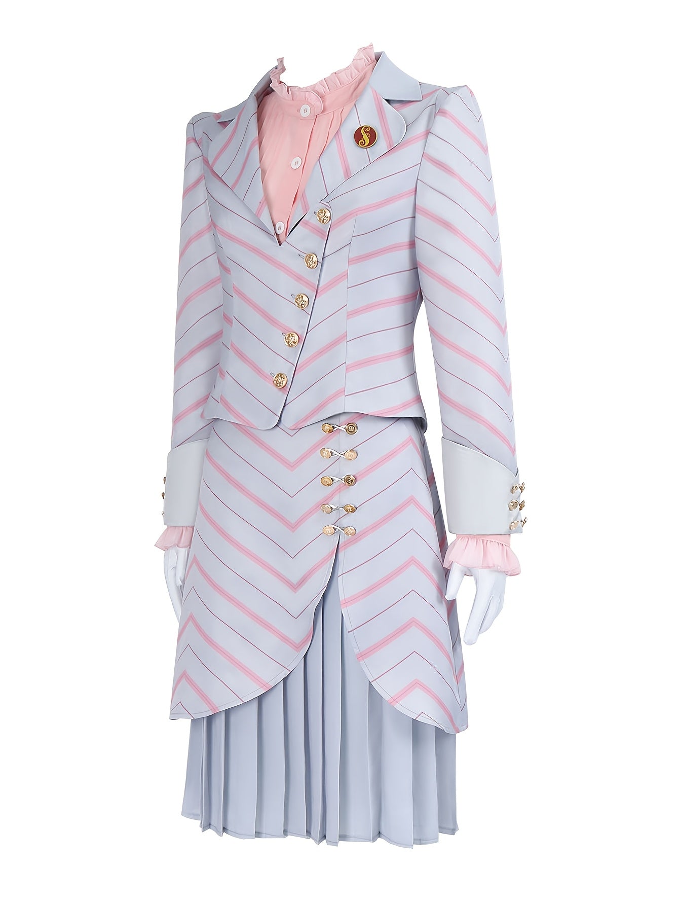 1set Polyester Cosplay Dress, Solid Color Striped Woven Suit with Stand Collar, Roleplay Costume for Women, All-Season Party Carnival Outfit