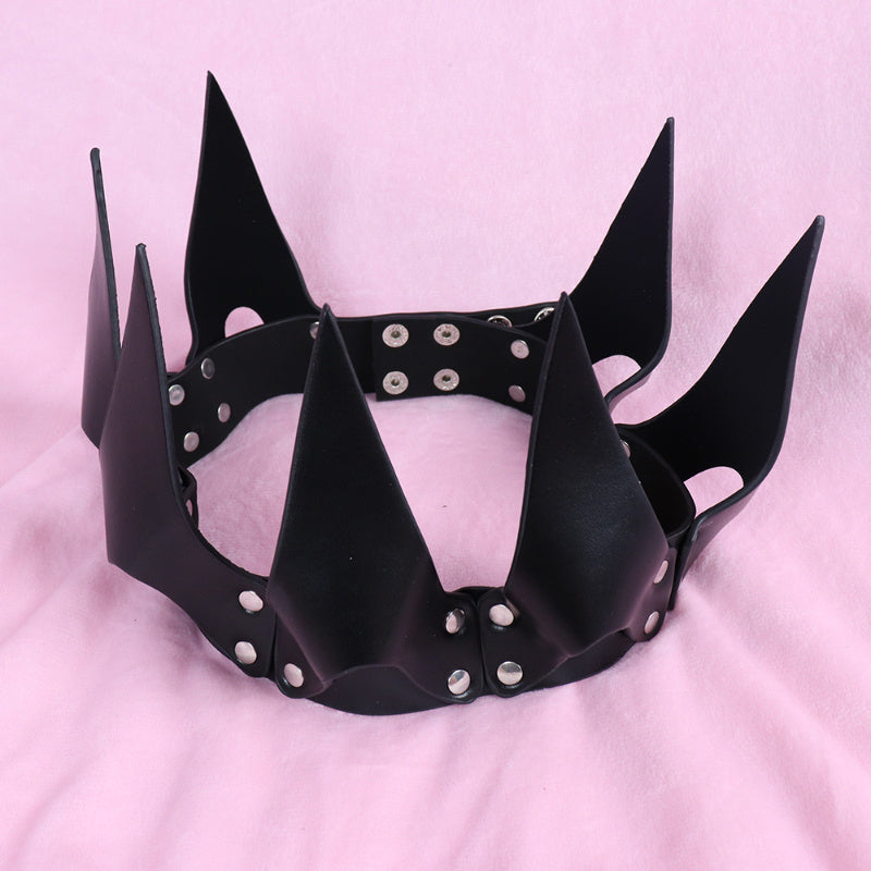 Red Crown Christmas Halloween Costume Accessory, Faux Leather Headpiece, Punk Y2K Style with Rivet Detail, for Women and Men, Festival Party Roleplay Carnival Outfit Accessory
