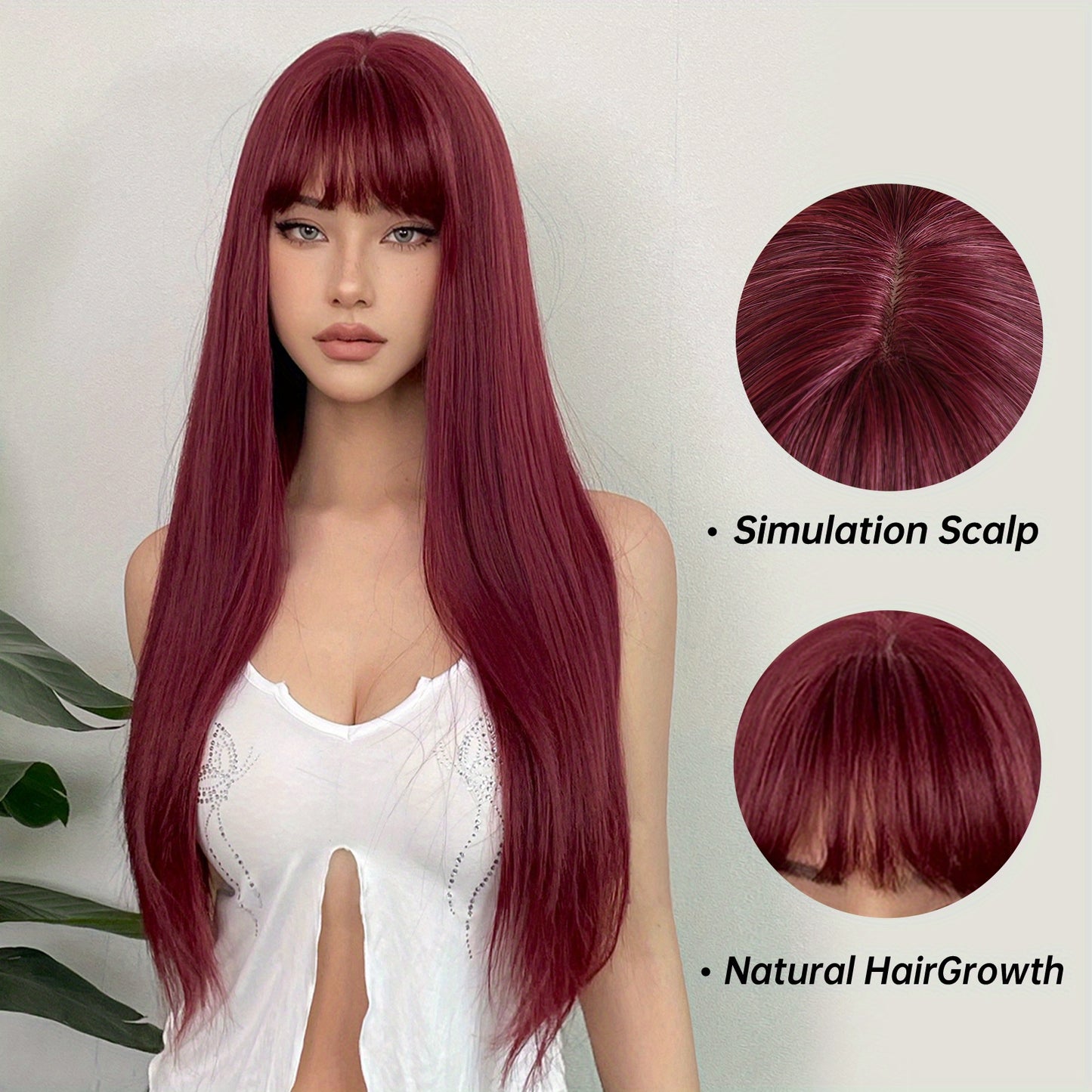 Silvery Grey 26 Inch Long Straight Hair Wigs With Bangs Heat Resistant Synthetic Hair Wigs For Women Girls For Cosplay Party Daily Taking Photos Use Music Festival