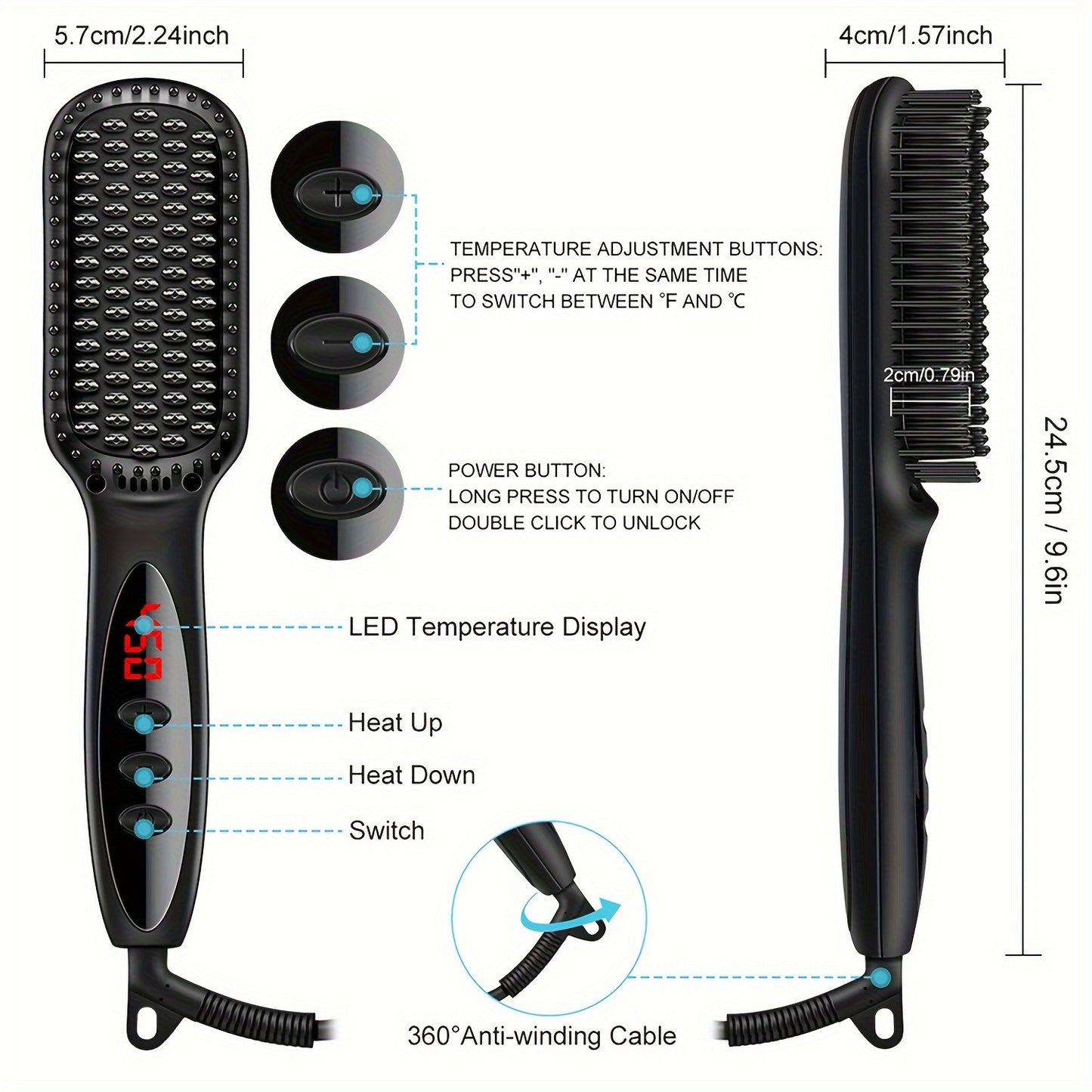 3-in-1 Electric Hot Comb Straightener | Fast-Heating & Anti-Scald | Sleek Hair Brush for All Hair Types & Wigs | Ideal Gift for Special Occasions