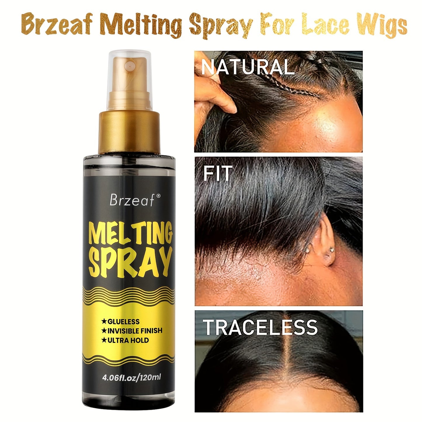 4.06oz Lace Melting Spray And Holding Spray, Extreme Hold Melting Spray For Lace Wigs, Glueless, Strong Natural Finishing Hold, Dries Quickly, Wig Melting Spray & Hair Adhesive For Wigs