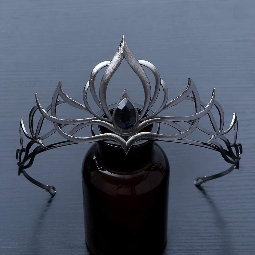 Ladies' Halloween Costume Soul Crown, Black and Silvery Dark Night Queen Transformation Essential Headpiece, Gothic Cosplay Core Gear, Party Ball Photography Nightclub Instant Coronation Crown Headpiece, Halloween Accessory,