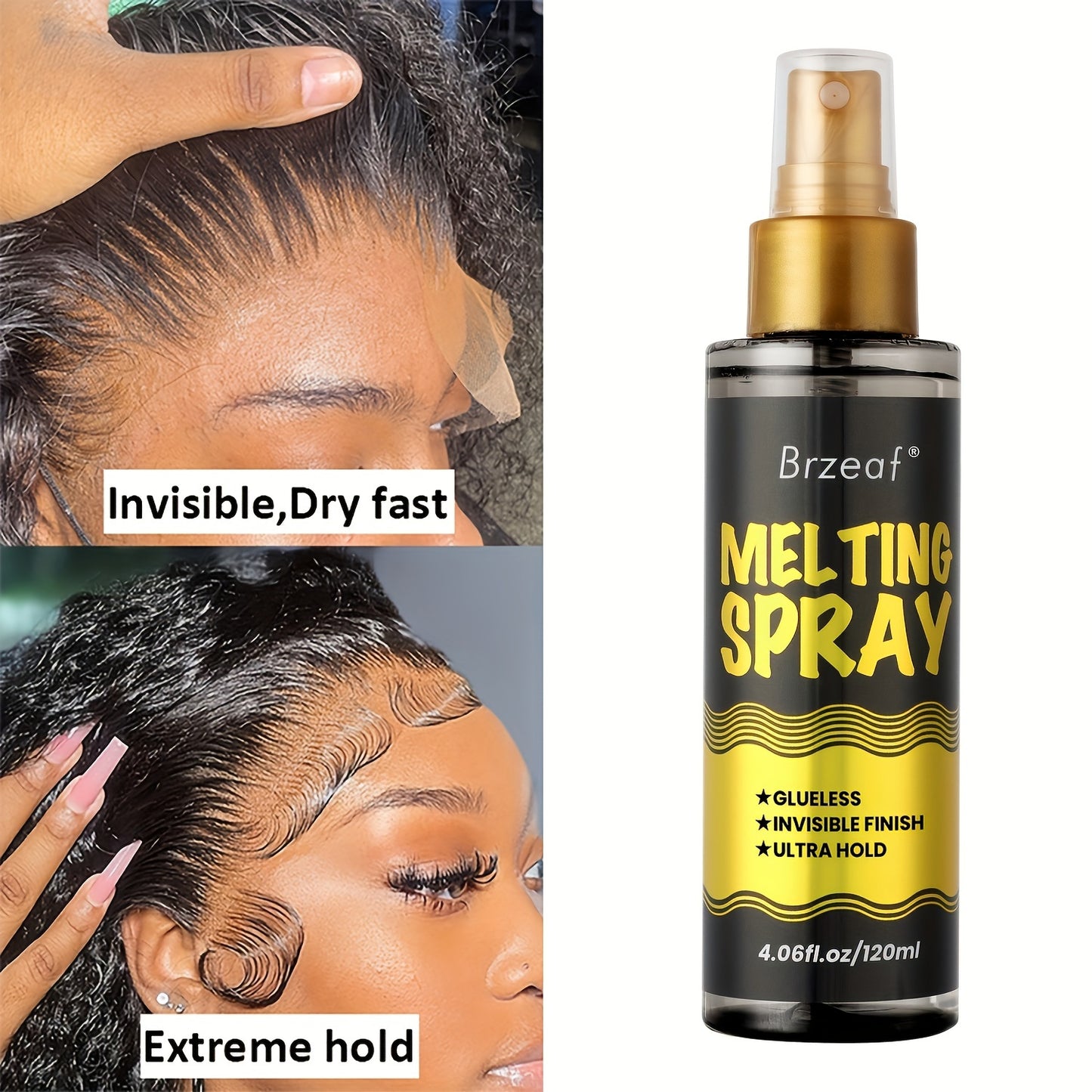 4.06oz Lace Melting Spray And Holding Spray, Extreme Hold Melting Spray For Lace Wigs, Glueless, Strong Natural Finishing Hold, Dries Quickly, Wig Melting Spray & Hair Adhesive For Wigs