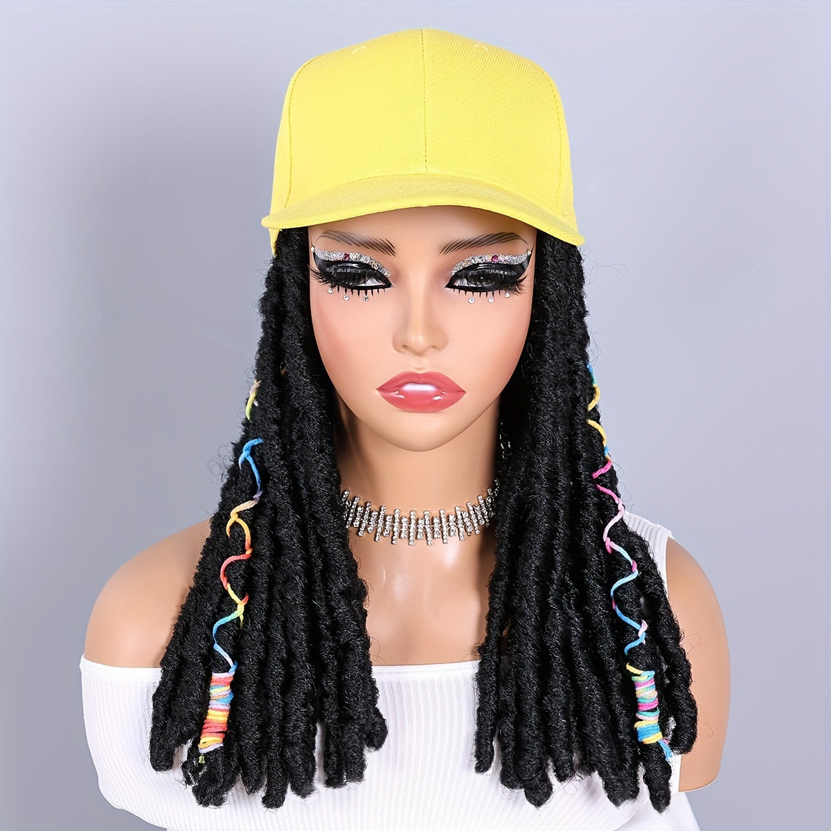 Hat Wigs 12 Inch Dreadlock Wigs With Black Baseball Cap Synthetic Fiber Hair Extensions With Hat Attatched For Women