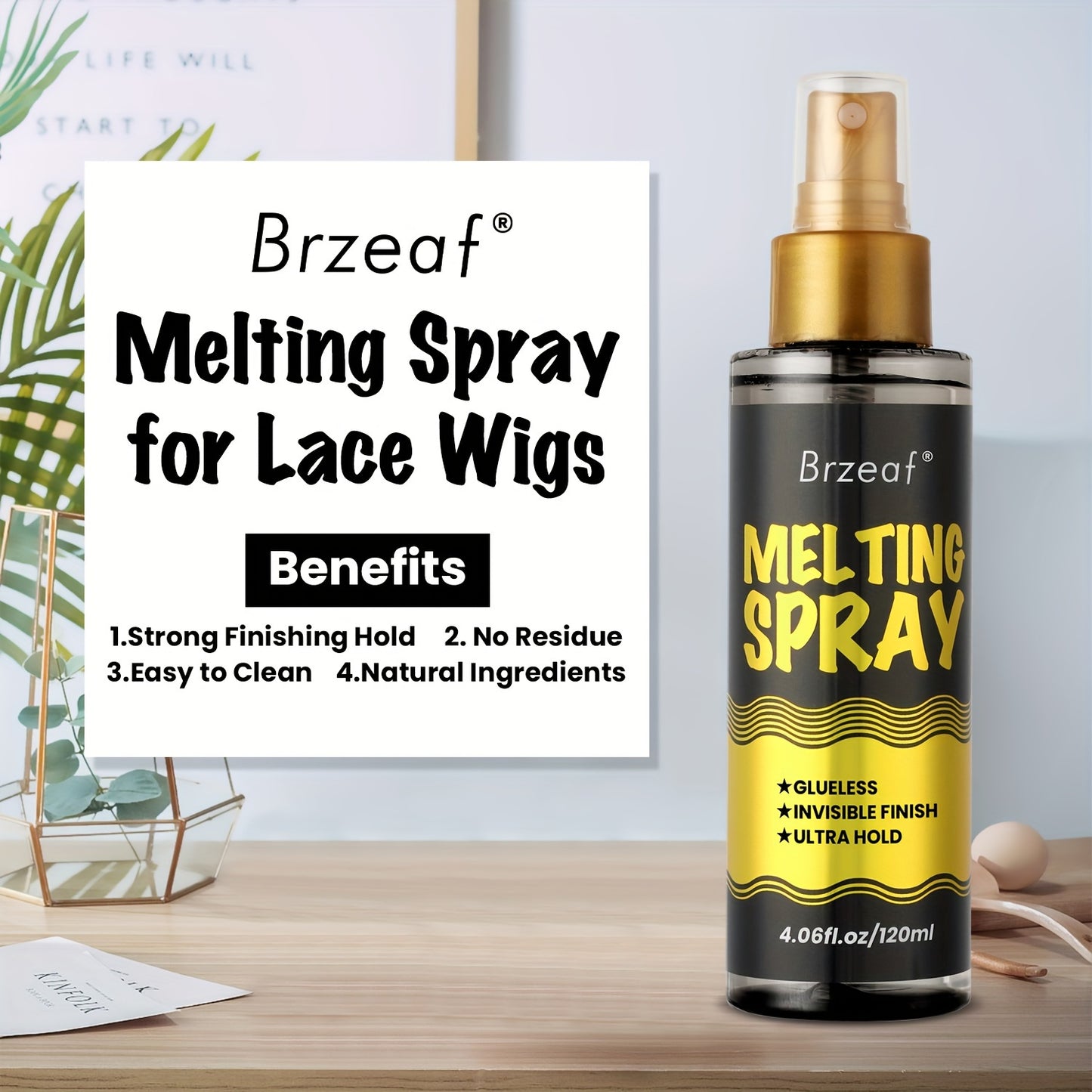 4.06oz Lace Melting Spray And Holding Spray, Extreme Hold Melting Spray For Lace Wigs, Glueless, Strong Natural Finishing Hold, Dries Quickly, Wig Melting Spray & Hair Adhesive For Wigs