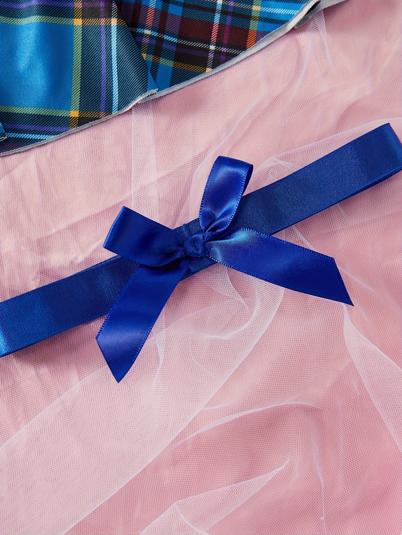 Women's Lingerie Roleplay Outfit with Plaid Camisole Mini Dress + Thong + Top + Bow Tie + Garter Set, 5pcs