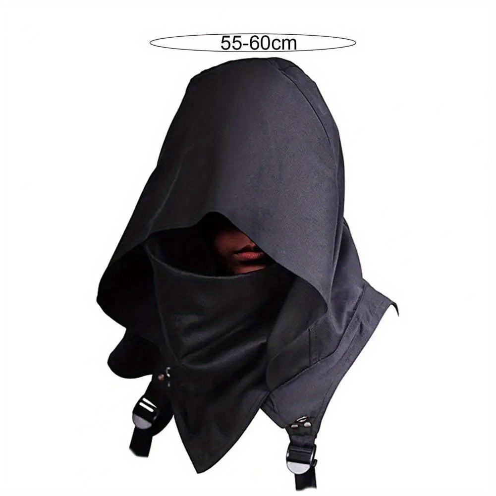 Cyberpunk Cowl Hood Scarf with Adjustable Buckle & Strap - Multi-Functional Medieval Cape, Assassin Hat & Pagan Costume Accessory - Lightweight Durable Fabric for Halloween Cosplay, Themed Events, Stealth & Warmth - Unisex Ad