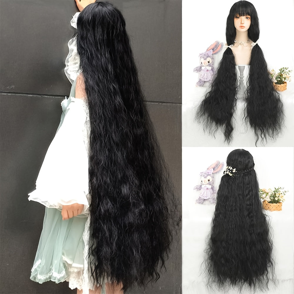 40" Long Mermaid Wig with Bangs - Glueless Wear & Go Synthetic Hair, Natural Curly Wave for Women & Teens, Costume Party, Cosplay, Everyday - Voluminous Anime/Western Roleplay Wig, Cosplay Wig, Roleplay Accessories