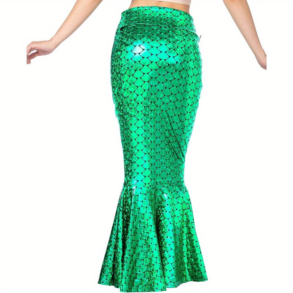 Women'S Metallic Holographic Mermaid Skirt - Shiny Party Costume, No Assembly Required, for Halloween, Cosplay, Themed Events - Glamorous Evening Outfits, Halloween Attire, Roleplay Outfit, Stylish Flair, Durable Material, Co