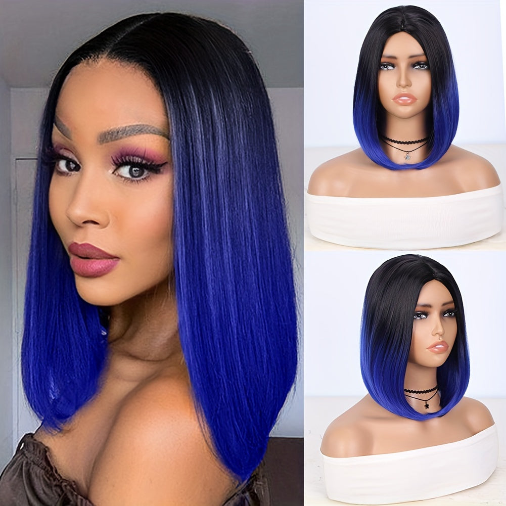 Heat Resistant Synthetic Wig - Black to Red Ombre Bob Cut with Side Part, Natural Look Synthetic Hair for Women, Everyday & Party Hairstyle, Easy Maintenance & Damage-Free Styling, Short Hair Wigs, Cosplay Accessory, Sleek St