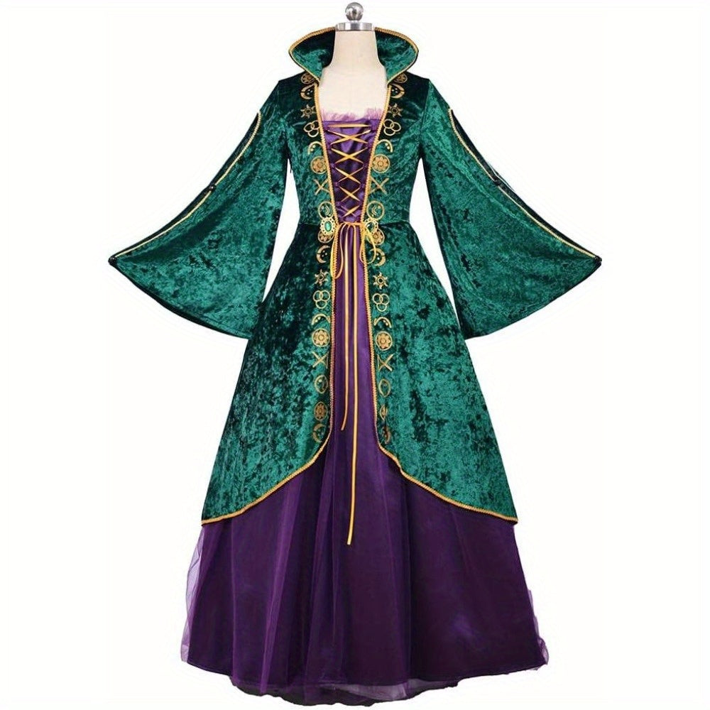 CosplayDiy Medieval Green Velvet Dress Witch Cosplay Costume Robes Adult for Women Plus Size Unisex Cosplay All Saints' Day, Fantasy Attire, Halloween Outfit, Gothic Costume, Witch Robe, Detailed Stitching, Soft Fabric, Larp