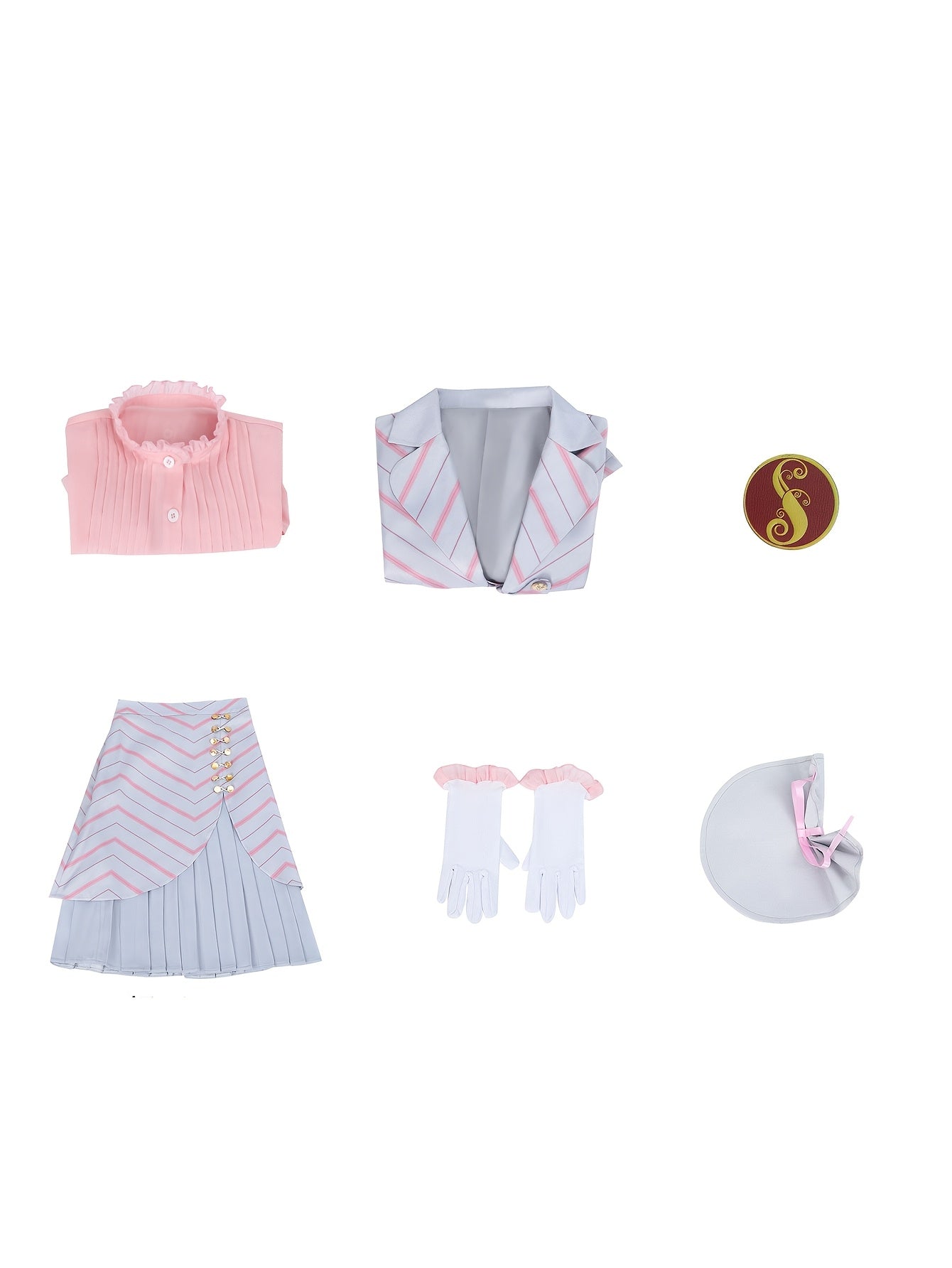 1set Polyester Cosplay Dress, Solid Color Striped Woven Suit with Stand Collar, Roleplay Costume for Women, All-Season Party Carnival Outfit