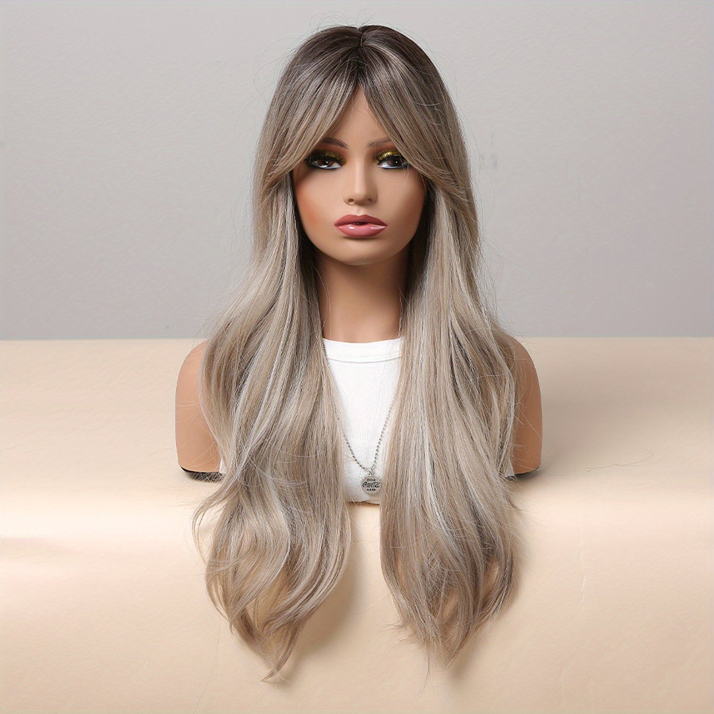 [Pink Hair Wigs] Pink 24 Inch Synthetic Fiber Hair Wigs With Bangs | Long Body Wave Hair Wigs For Women Girls | For Daily Party Cosplay Use Music Festival