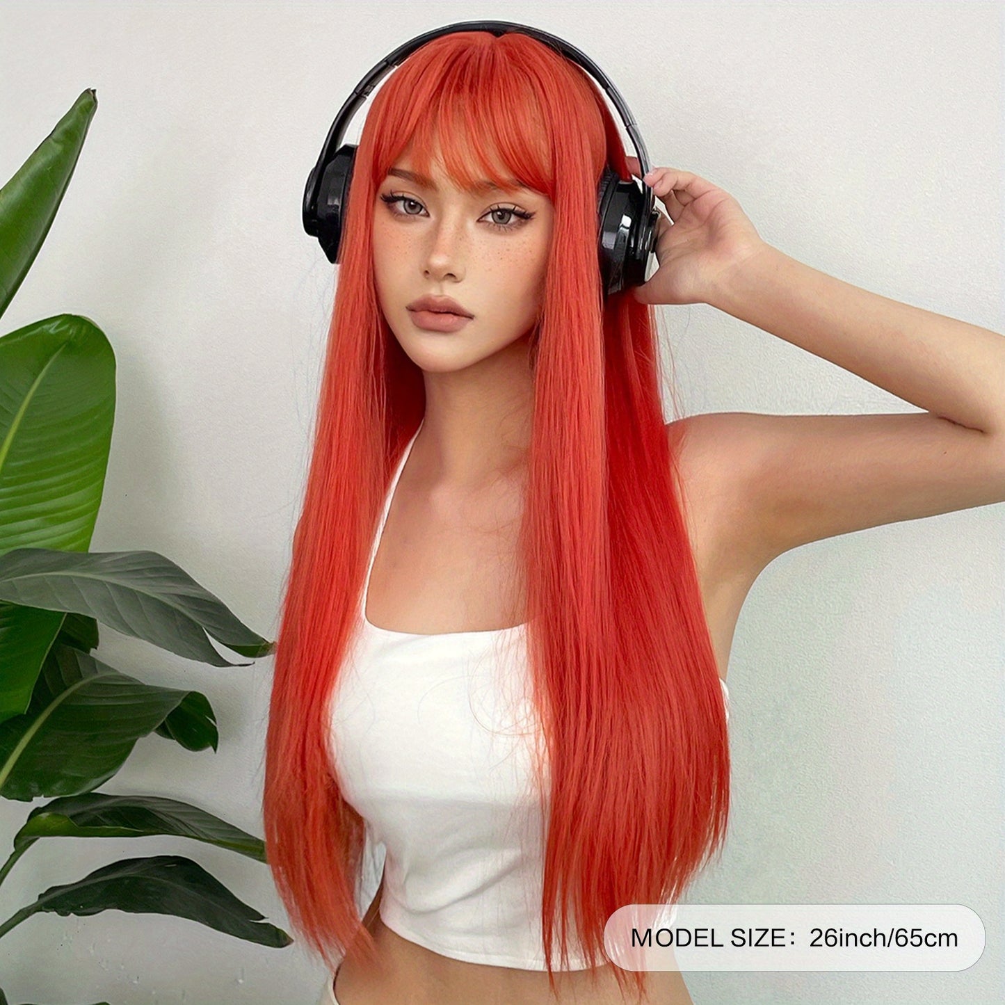 Silvery Grey 26 Inch Long Straight Hair Wigs With Bangs Heat Resistant Synthetic Hair Wigs For Women Girls For Cosplay Party Daily Taking Photos Use Music Festival