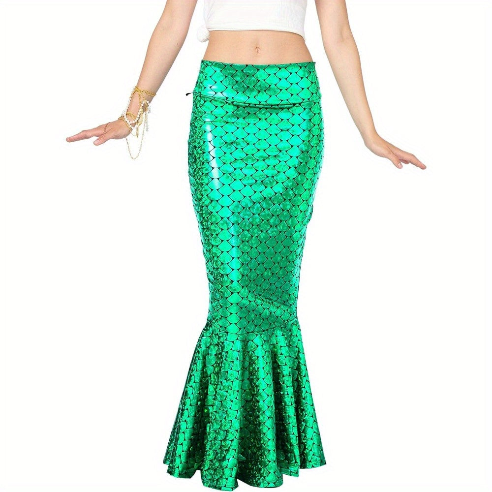Women'S Metallic Holographic Mermaid Skirt - Shiny Party Costume, No Assembly Required, for Halloween, Cosplay, Themed Events - Glamorous Evening Outfits, Halloween Attire, Roleplay Outfit, Stylish Flair, Durable Material, Co