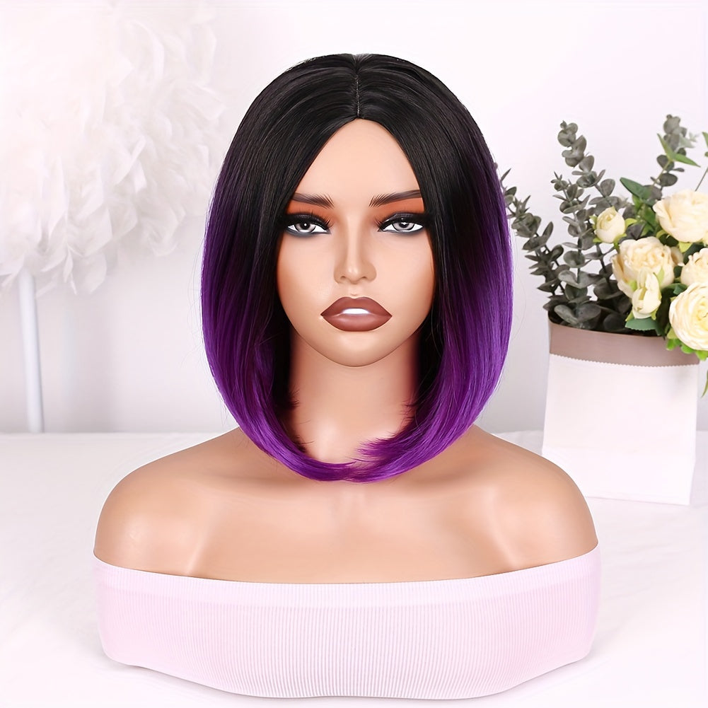 Heat Resistant Synthetic Wig - Black to Red Ombre Bob Cut with Side Part, Natural Look Synthetic Hair for Women, Everyday & Party Hairstyle, Easy Maintenance & Damage-Free Styling, Short Hair Wigs, Cosplay Accessory, Sleek St