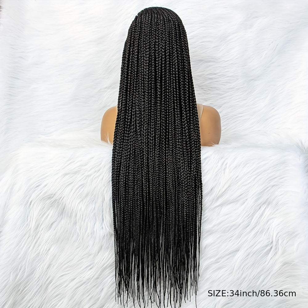 Braided 13x6 Lace wig Braids Wigs For Women Black Micro Braided Synthetic Lightweight Hand-Tied Lace Front Box Braided Wig