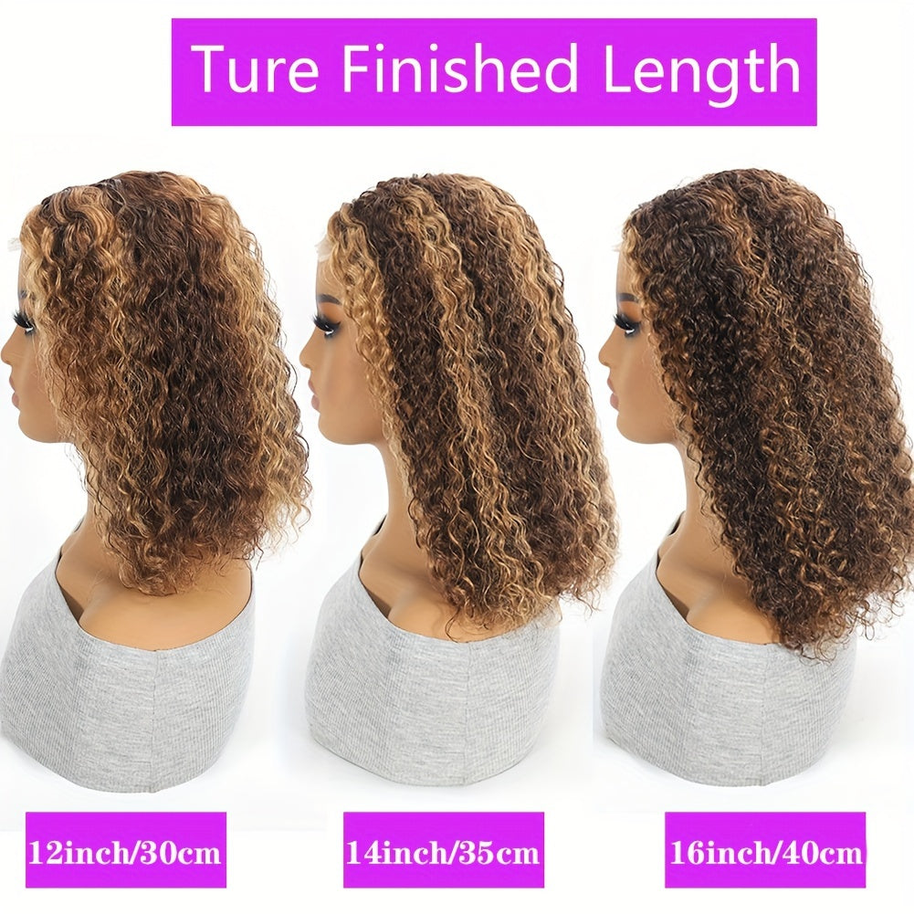 Curly Bob Wigs 13X4 Lace Front Wig Brazilian Remy Human Hair Wigs Blonde Brown Deep Wave Short Wig For Women 13x4 lace Highlight Color 4/27 10-16inch