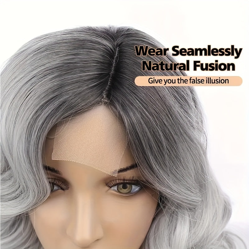 Black Gray Loose Wave Curly Hair Wigs Synthetic T Part Lace Front Wigs Bob Body Wave Wigs For Woman Heat Resistant Fiber Wigs