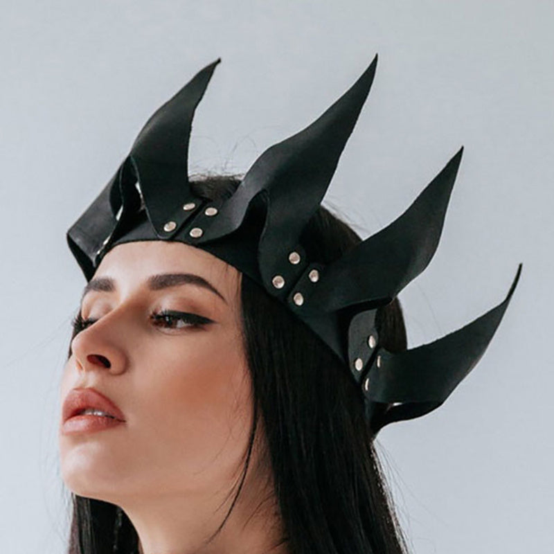 Red Crown Christmas Halloween Costume Accessory, Faux Leather Headpiece, Punk Y2K Style with Rivet Detail, for Women and Men, Festival Party Roleplay Carnival Outfit Accessory