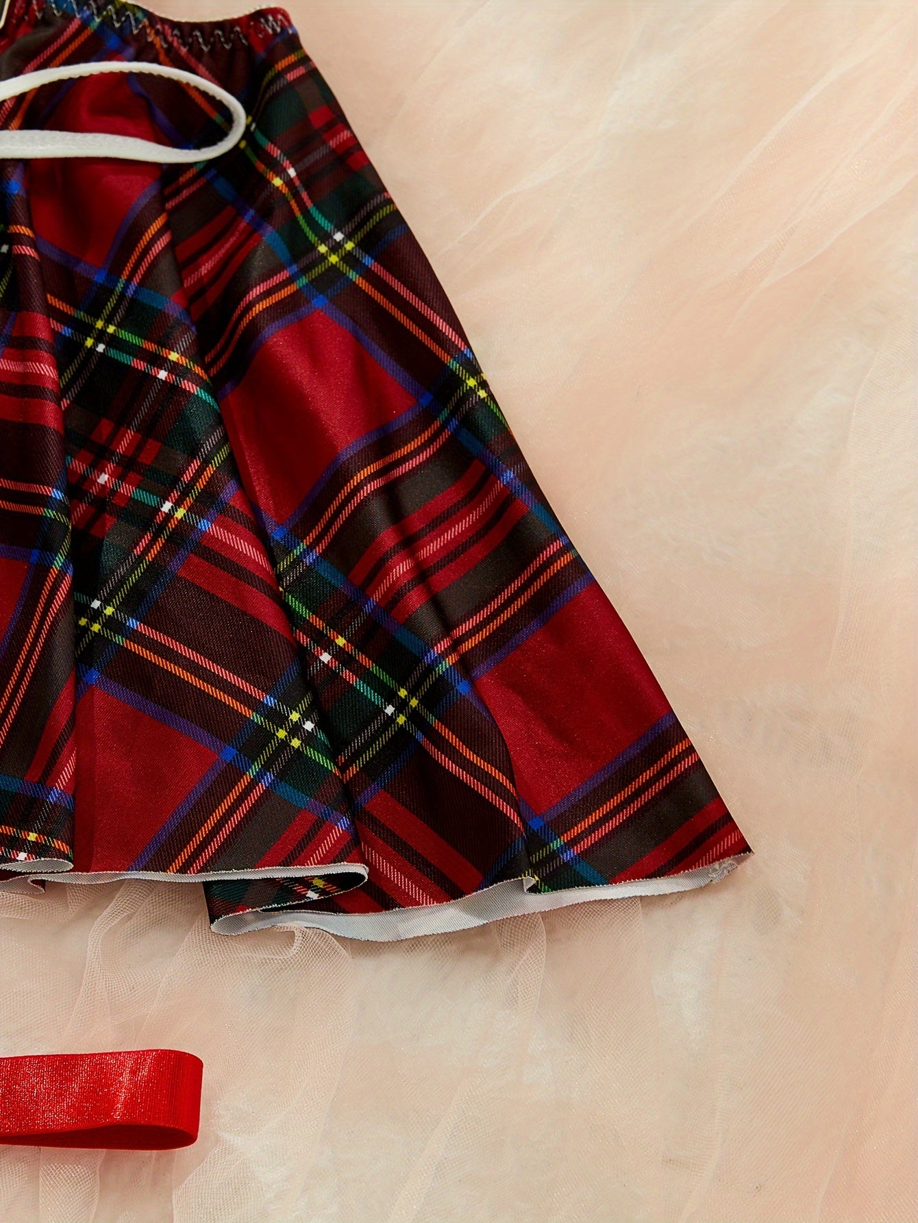 Women's Lingerie Roleplay Outfit with Plaid Camisole Mini Dress + Thong + Top + Bow Tie + Garter Set, 5pcs