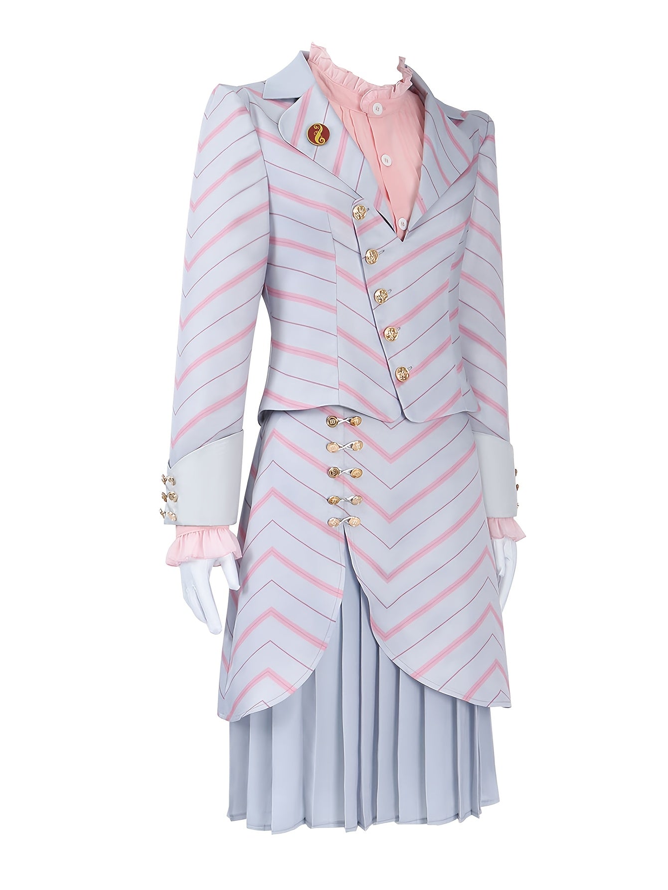 1set Polyester Cosplay Dress, Solid Color Striped Woven Suit with Stand Collar, Roleplay Costume for Women, All-Season Party Carnival Outfit
