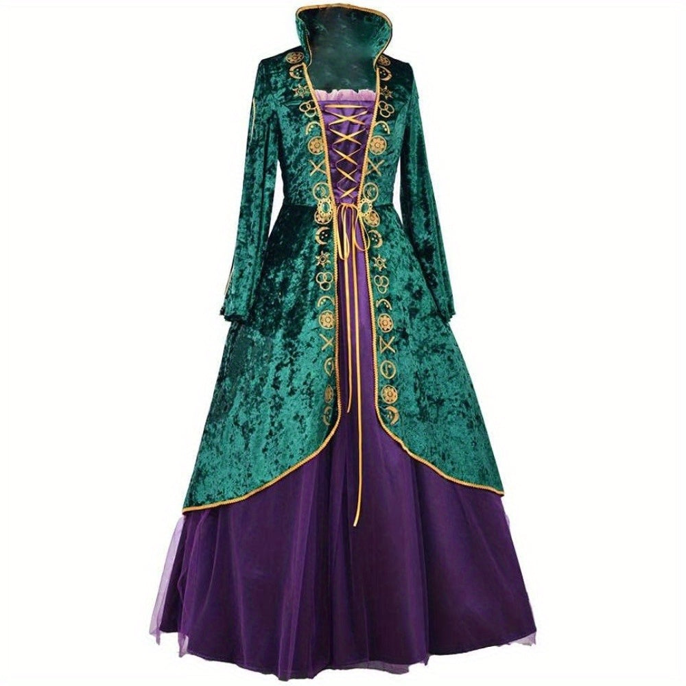 CosplayDiy Medieval Green Velvet Dress Witch Cosplay Costume Robes Adult for Women Plus Size Unisex Cosplay All Saints' Day, Fantasy Attire, Halloween Outfit, Gothic Costume, Witch Robe, Detailed Stitching, Soft Fabric, Larp