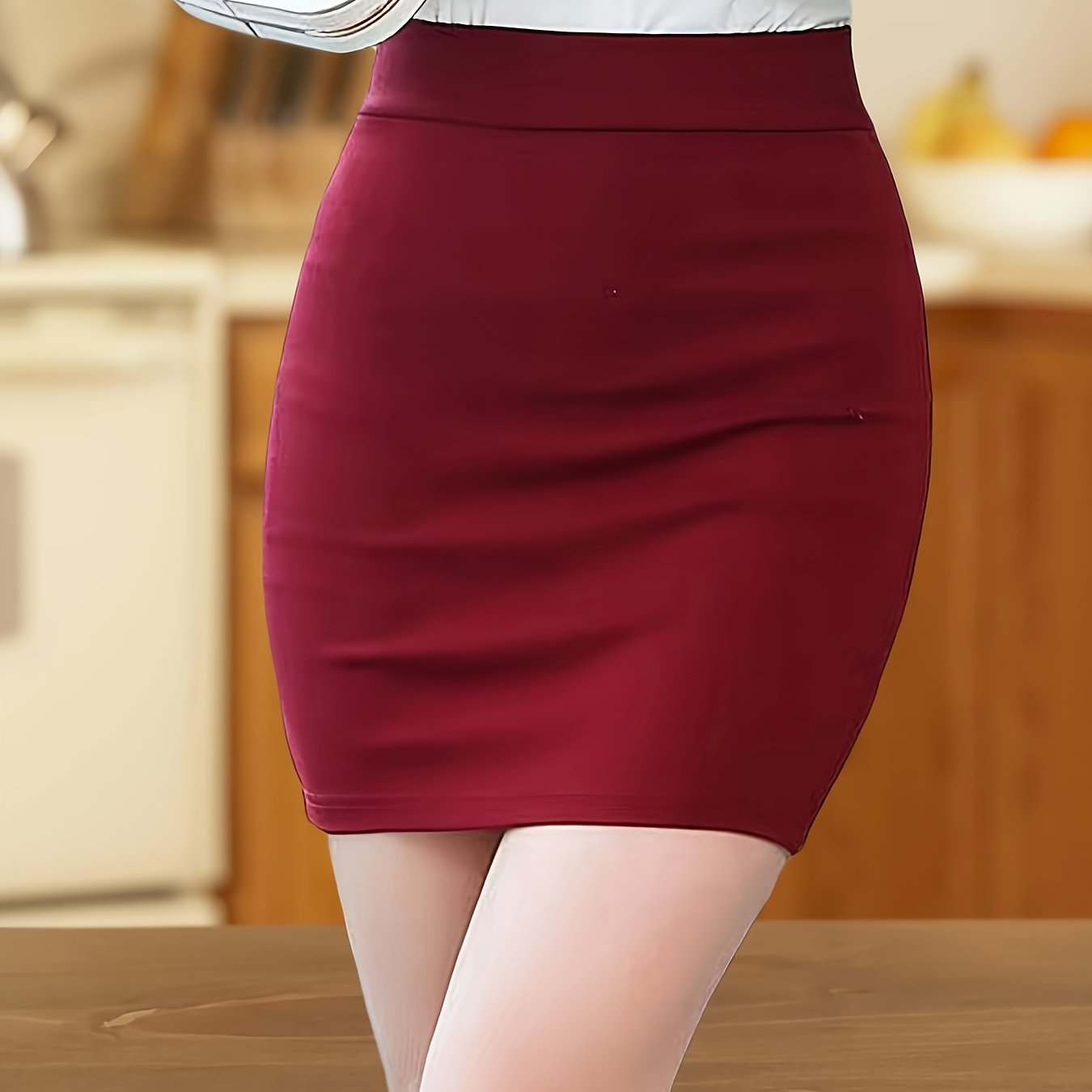 Women's Solid High Waist Stretch Cosplay Pencil Lingerie Skirt, Hot Roleplay Bodycon Mini Skirt