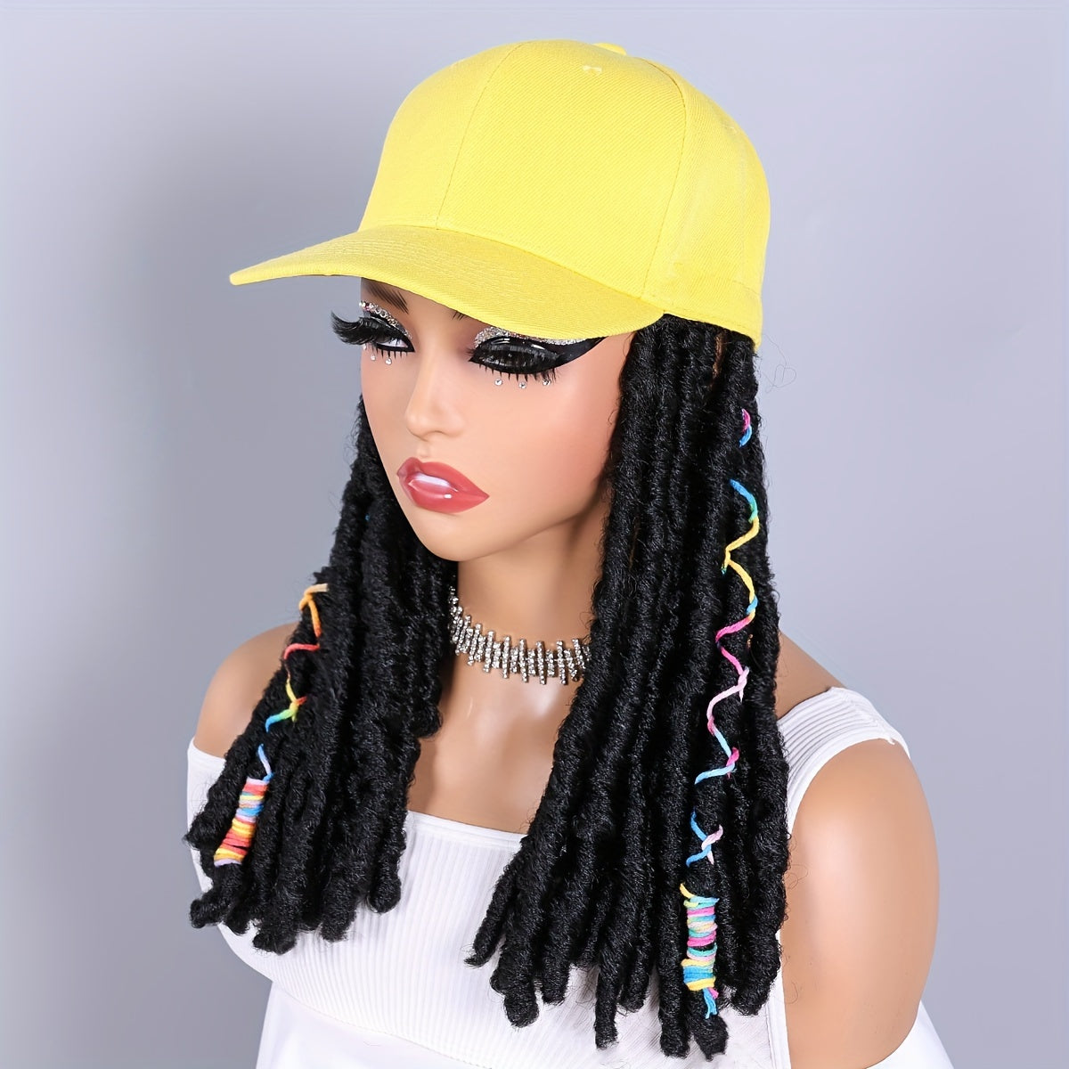 Hat Wigs 12 Inch Dreadlock Wigs With Black Baseball Cap Synthetic Fiber Hair Extensions With Hat Attatched For Women