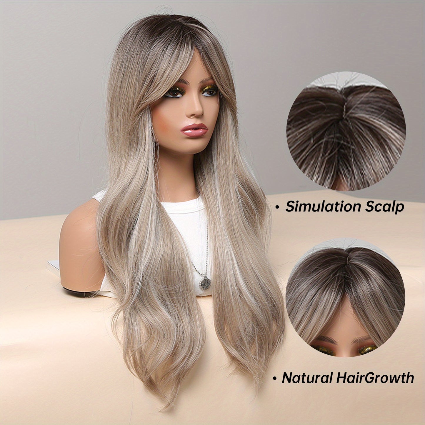 [Pink Hair Wigs] Pink 24 Inch Synthetic Fiber Hair Wigs With Bangs | Long Body Wave Hair Wigs For Women Girls | For Daily Party Cosplay Use Music Festival