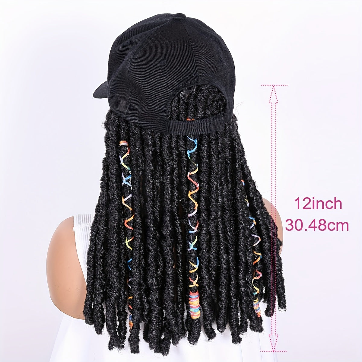 Hat Wigs 12 Inch Dreadlock Wigs With Black Baseball Cap Synthetic Fiber Hair Extensions With Hat Attatched For Women