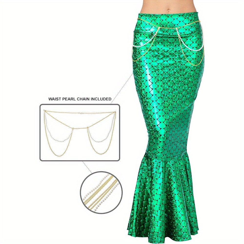 Women'S Metallic Holographic Mermaid Skirt - Shiny Party Costume, No Assembly Required, for Halloween, Cosplay, Themed Events - Glamorous Evening Outfits, Halloween Attire, Roleplay Outfit, Stylish Flair, Durable Material, Co
