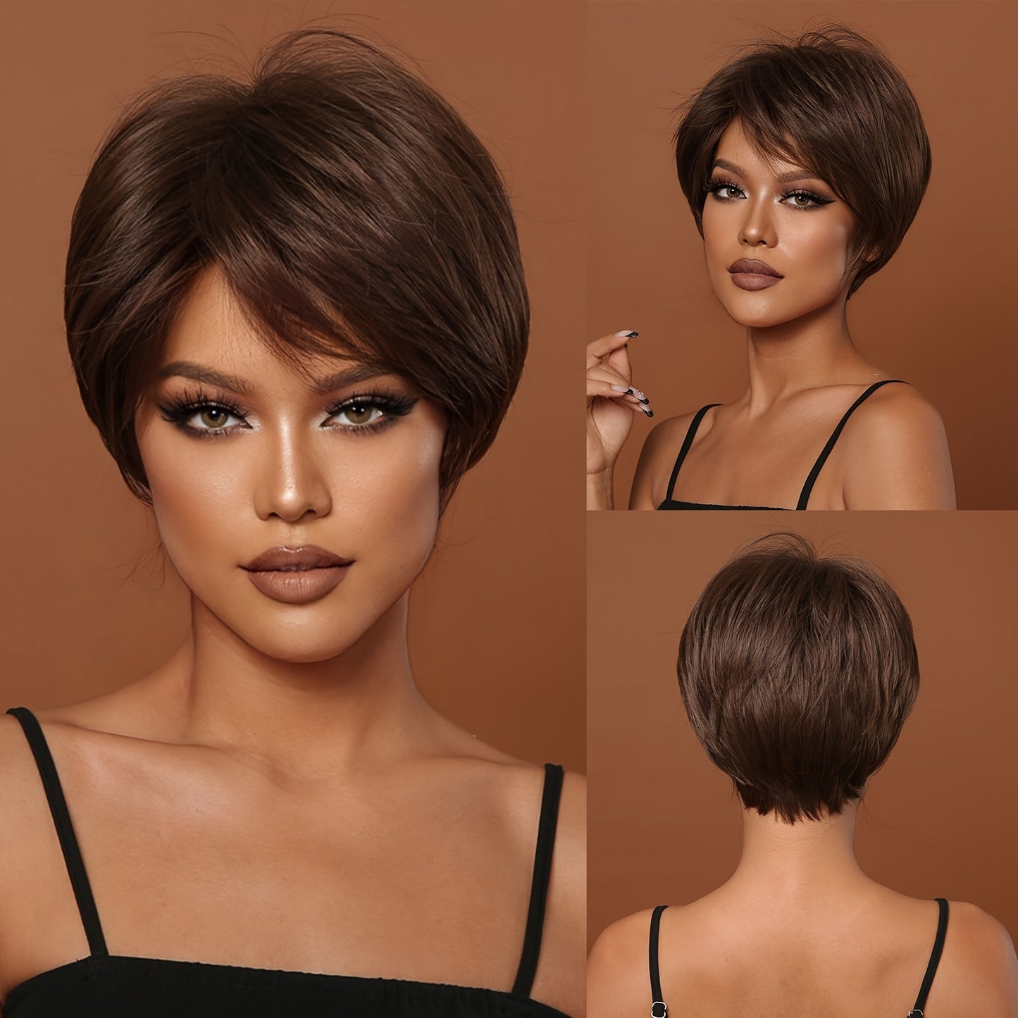 Synthetic 8 Inch Short Brown Wigs Pixie Cut Wigs For Women Daily Or Cosplay Use