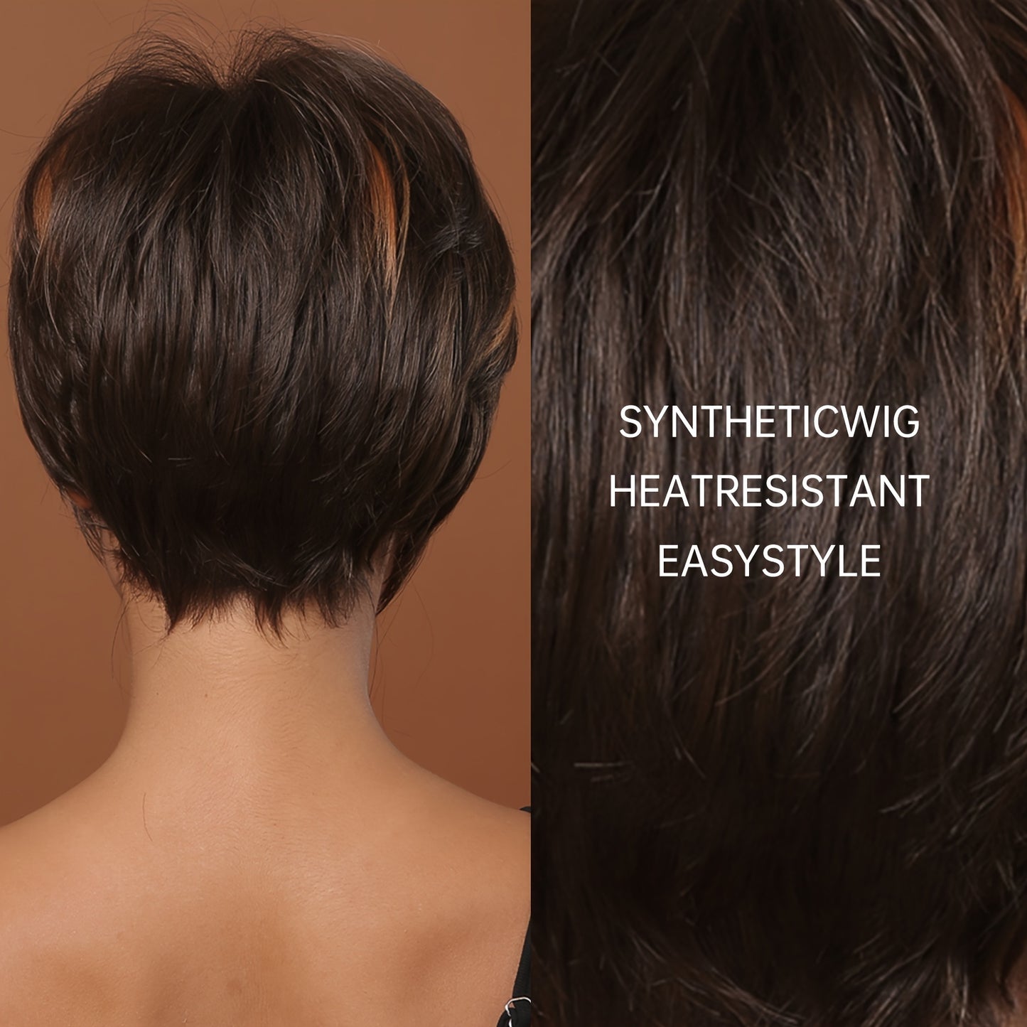 Synthetic 8 Inch Short Brown Wigs Pixie Cut Wigs For Women Daily Or Cosplay Use