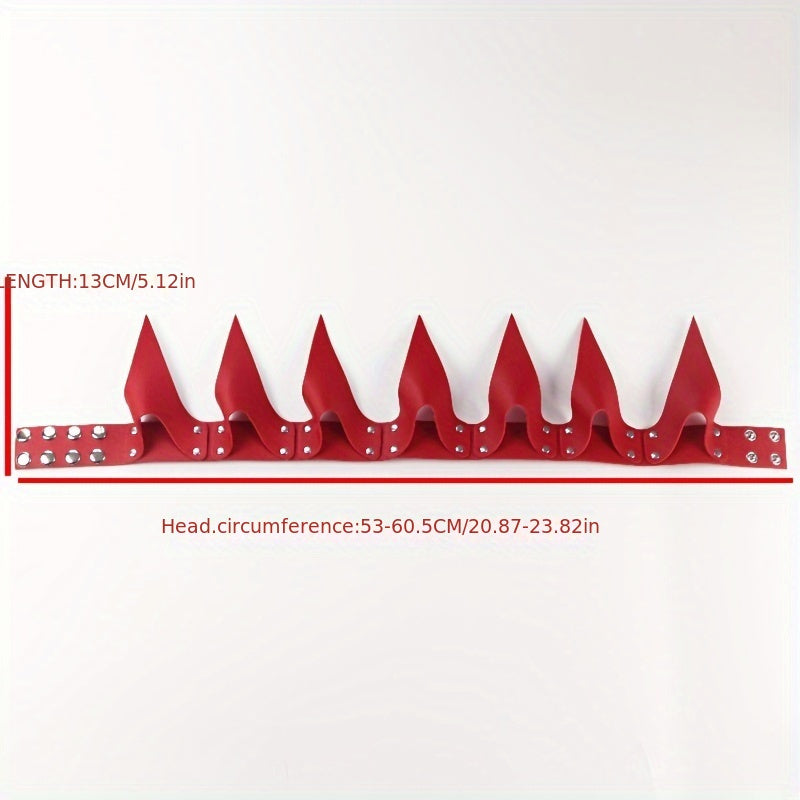 Red Crown Christmas Halloween Costume Accessory, Faux Leather Headpiece, Punk Y2K Style with Rivet Detail, for Women and Men, Festival Party Roleplay Carnival Outfit Accessory