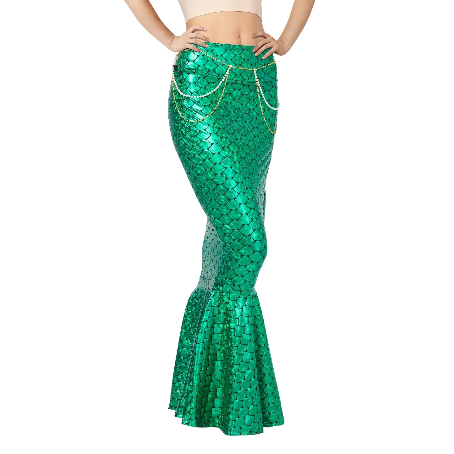 Women'S Metallic Holographic Mermaid Skirt - Shiny Party Costume, No Assembly Required, for Halloween, Cosplay, Themed Events - Glamorous Evening Outfits, Halloween Attire, Roleplay Outfit, Stylish Flair, Durable Material, Co